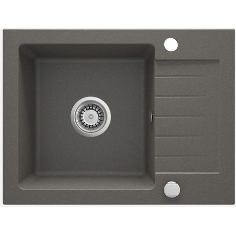 Lavello cucina in granito con 1 vasca e gocciolatoio 58x44 cm antracite metalizzato - Zeno