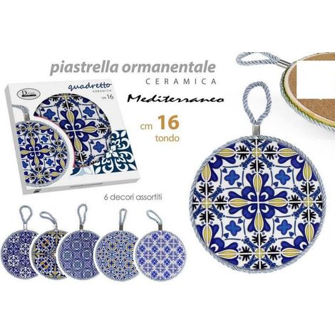Trade Shop - Cuadro Azulejo Ceramica Ornamental Redondo 16 Cm 6 Decor 730689 - (1/3)