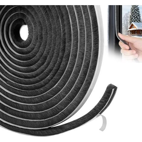 Window Seal Insulation – Door Brush Seal, Entrance Door Seal, 6 m x 9 mm x 9 mm for Cold, Noise and Dust Insulation, Black (1/5)