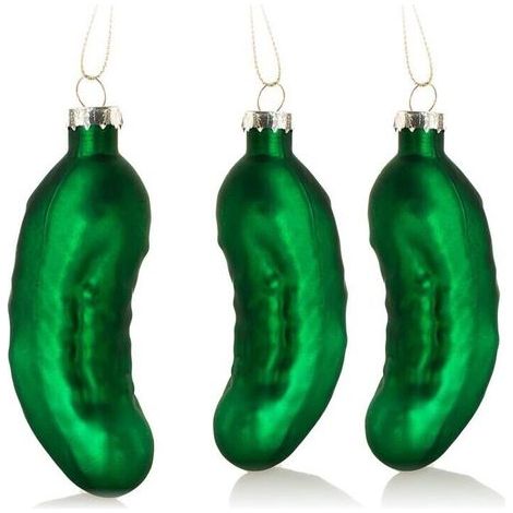 3X Hochwertige Weihnachtsbaumdekorationen – Echte Glasgurken – Grüner Anhänger (Matte Gurke – 3 Stück) (1/4)