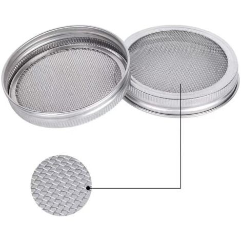 Kit de 2 Couvercle Bocal à Graines Pour 7cm Bocaux de Germination à Goulot Normal Germes Bio à la Maison Égouttoir à Bocal Pot en Acier Inox 304 pour Culture de Brocoli, Luzerne et Plus (1/4)