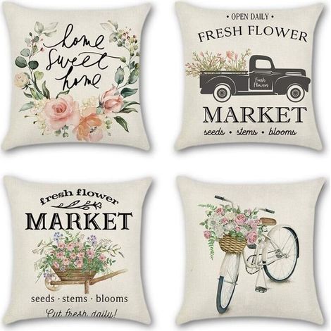 Lot de 4 housses de coussin décoratives respirantes colorées pour voiture, maison, lit, bureau, café, jardin, extérieur (1/5)
