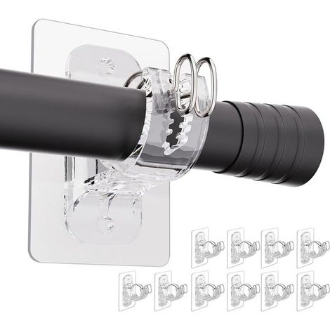 10 supporti per asta per tende senza foratura, trasparenti autoadesivi, ganci multifunzionali senza chiodi, ideali per il bagno. (1/5)