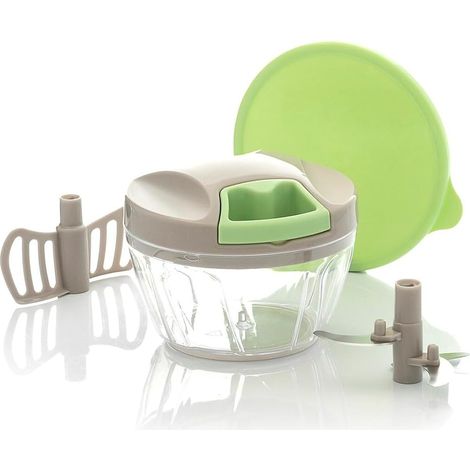 Mini-Hachoir Manuel Spinop avec Cordon, Pratique et Compact, Hachage Rapide en Secondes, Lames Acérées en Acier Inoxydable, Facile à Nettoyer, Vert/Gris, Taille Unique, ABS/PP/PS/Acier (1/5)