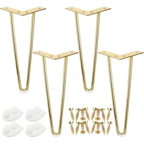 QORVA-Lot de 4 pieds de table, 30 cm, avec vis, en métal doré, à 2 barres, pour table basse, meuble IKEA, penderie
