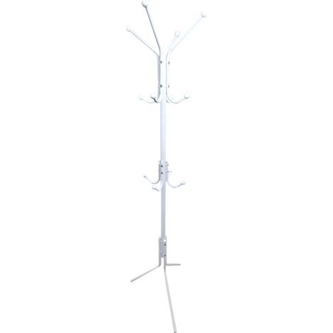 Perchero de pie blanco con 12 ganchos - Metal, base estable - Perfecto para el pasillo y la oficina. (1/2)