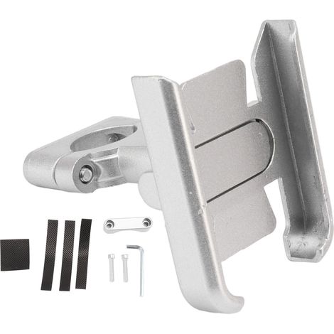 Support de téléphone pour vélo en alliage d'aluminium avec coussinet en silicone, rotatif et résistant aux chocs, pour appareils de 4 à 7 pouces (argenté). (1/5)