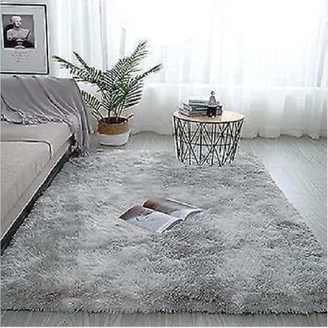 Tapis de maison en laine de soie, dégradé d'épaisseur 80x160cm, teinture par nouage à l'eau Gris / argente, pour salon et chambre à coucher (1/4)