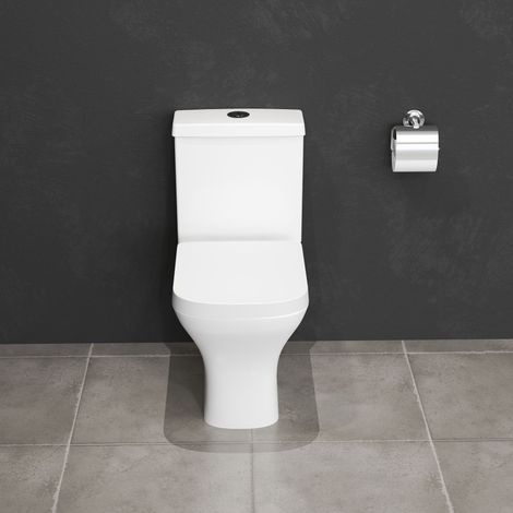 AICA Bathroom Close Coupled Toilet Soft Close Seat Square Pan Ceramic Modern WC White (1/5)