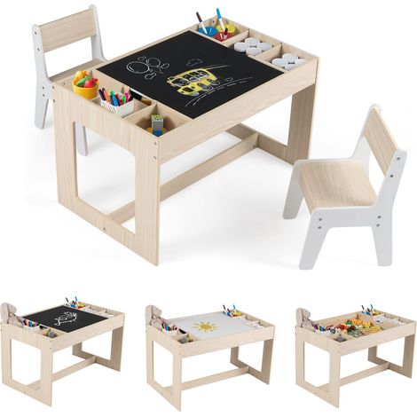 Kindertischset mit 2 Stühlen, doppelseitige Tischplatte