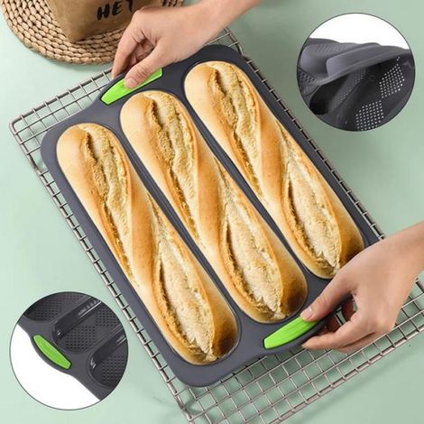 Moule À Baguettes - Silicone Noir - 33 x 23,3 cm - Perforé Pour Évacuation Humidité - Pour Pain Français Et Pâtisserie - 1 Pièce (1/5)