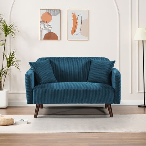 Sofá de 2 plazas Midt 132x70x81 cm pana - Azul [en.casa]