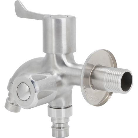 Robinet d'eau à double sortie, filetage mâle G1/2, en acier inoxydable, pour jardins et machines à laver (1/5)