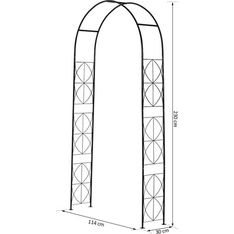 Arche de jardin avec treillis, toit arqué, métal noir, 114 x 30 x 230 cm, pour plantes grimpantes et décoration