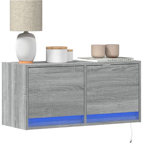 Mueble de TV de pared con luces LED gris Sonoma 80x31x35 cm vidaXL (1/5)