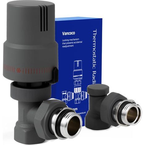 Complete 2-piece kit: Thermostatic valve, 1/2" return valve, angular shape, white, liquid sensor, anti-freeze, EN215 standard (1/5)