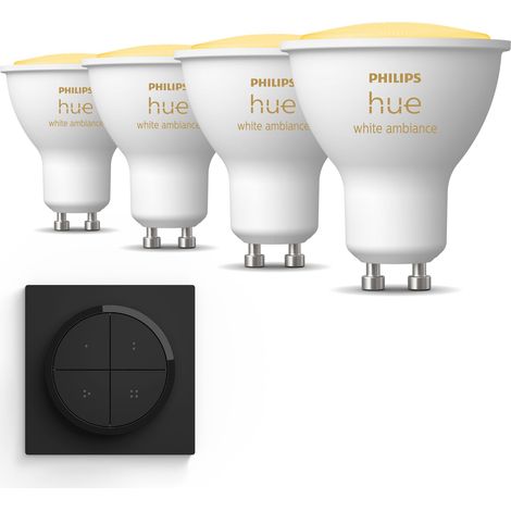 Philips Hue Kit d'extension GU10 avec 4 Spots LED Lumière blanche chaude à froide - Incl. 1 Interrupteur à cadran (Noir) - White Ambiance (1/5)