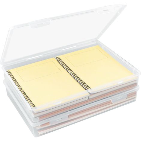 Lot de 2 boîtes de rangement avec couvercle - 32 x 23 x 5 cm - En plastique transparent - Petit organisateur pour documents, lettres, articles de papeterie (1/5)