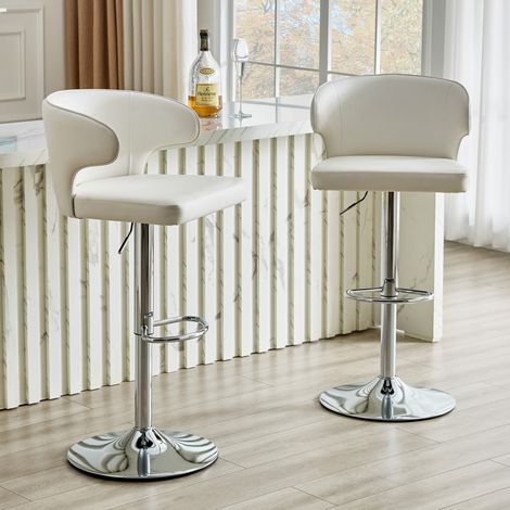 Lot de 2 tabourets de bar 70,5x56x55,5 cm en PU blanc, gain de place pour cuisine FloraGrace (1/5)