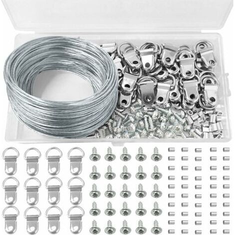 Picture de 30m Suspending Crochet Picture Crochets Picture Hooks Crochets Picture Kit de suspension avec des cintres d'image d'anneau, manchon de boucle de sertissage (1/5)