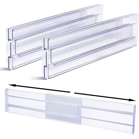 Lot de 2 Organiseurs de Tiroir - Séparateur de Tiroir Ajustable (Largeur 27-52 cm/Hauteur 8 cm), en Plastique Transparent pour Sous-vêtements, Chaussettes, Cosmétiques et Accessoires Bébé (1/4)