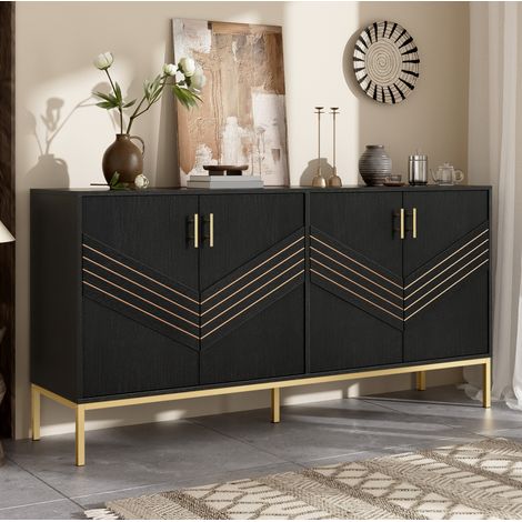 Madia 4 ante in MDF e metallo, 160 x 40 x 80,5 cm, nero ed effetto legno DESVIAE (1/5)