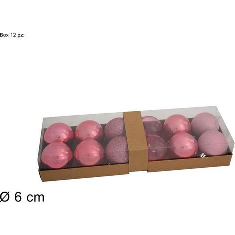 BOX COMPLETO CON 12 PALLINE DI NATALE IN PVC ROSA IN TINTA UNITA VARIE TONALITA'