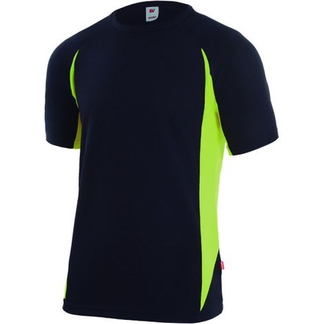 Camiseta técnica bicolor combinada con costadillos a contraste VELILLA Serie 105501 3XL Negro / Verde lima