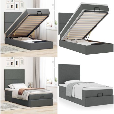 vidaXL Ottoman-Bett mit Matratze Dunkelgrau 90x200 cm Stoff (1/5)