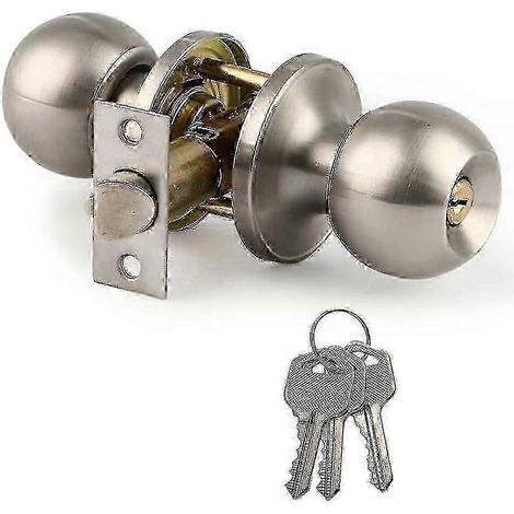 Lot de 1 serrure de porte avec clé, poignée de porte d'entrée à clé, finition nickel brossé (1/5)
