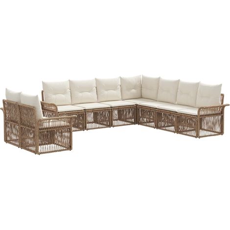 Gartensofa-set 9 pcs Beige Poly-Rattan vidaXL