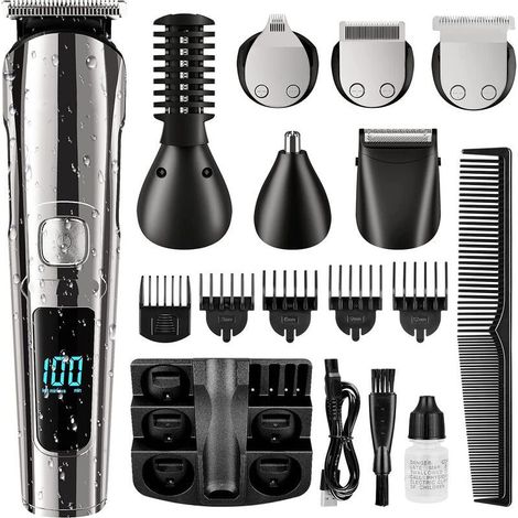 – Tondeuse barbe sans fil étanche – Kit de toilettage 6 têtes de coupe – Lame auto-afftée en acier inoxydable – Autonomie 90 minutes (1/5)