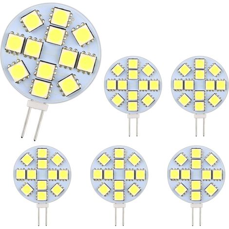6er-Pack G4-LED-Lampen, 2 W, AC/DC 12–24 V, 200 lm, kaltweiß (6000 K), 12 SMD 5050 LEDs, entspricht einer 20-W-Halogenlampe, nicht dimmbar, runde G4-LED-Lampe. Geeignet für Möbelbeleuchtung und Einbau (1/5)