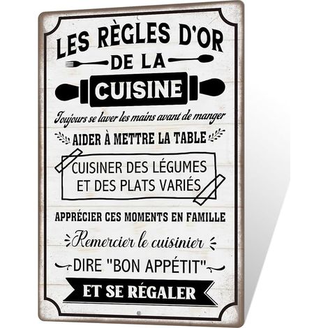 Plaque Métallique Règles d’Or de la Cuisine Panneau Déco Vintage en Aluminium Idéal pour Cuisine et Salle à Manger 30x20 cm (1/5)