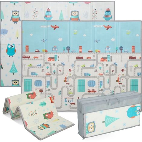 Tapis de jeu bébé réversible à motifs voitures de course, mousse antidérapante 1,5 cm, pliable et lavable, grand format 195 x 146,5 cm avec sac - CHICFURN (1/5)