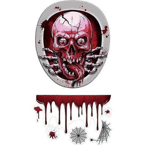 Décoration de toilettes Halloween avec motif crâne et sanglant (1 lot) (1/5)