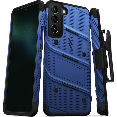 Zizo Bolt Serie – Gepanzerte Samsung Galaxy S22+ Hülle mit 9H-Glas für den Bildschirm + Halterung mit Ständer (blau) (1/5)