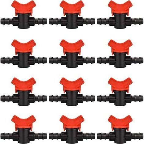 ALLIANDIS 12 PCS Robinet de jardin pour tuyau, Tuyau Vanne d'irrigation 16 x 16mm Robinet d'arrêt raccord en Plastique pour le contrôle extérieur de la vanne d'eau de jardin (noir + rouge)