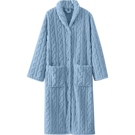 1 peignoir long en peluche pour femme, à boutons, polaire duveteuse, avec ceinture ajustable et poches (1/5)