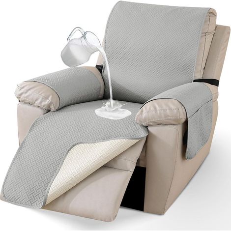 Housse de fauteuil imperméable 1 place avec poches latérales, antidérapante, lavable, gris clair (1/5)