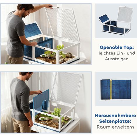 Maison en bois pour tortue, enclos avec toit ouvrant, 91x60,5x32 cm, bleu (1/5)