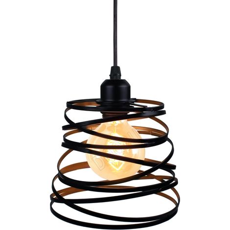 Suspension Industrielle Rétro Ø20cm, Lustre Vintage Abat-jour Luminaire en Métal Plafonnier E27 Corde Ajustable Décoration (Noir-20cm) (1/5)
