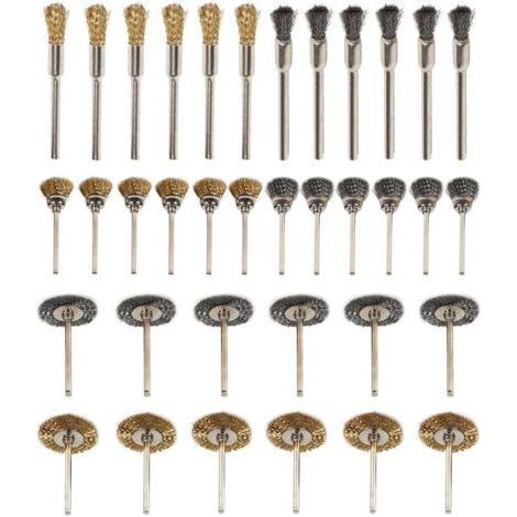 FENOPLASTICA36Pcs Brosse en Laiton de Polissage Ensemble Métallique pour Perceuse Outils Fil d'acier Inoxydable Métallique de Forage Brosses Rotatifs (1/5)