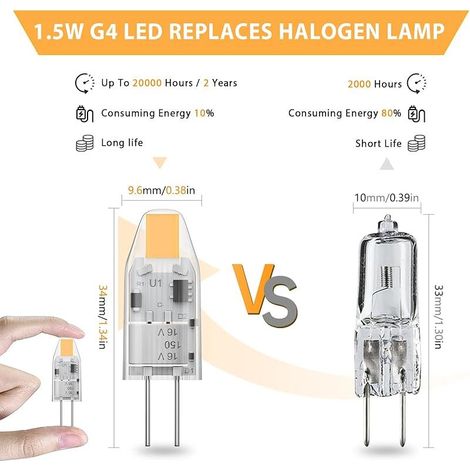 Ampoule à LED G4 1W, 1,5w ampoule à LED 120 lumens 2700k ampoule à LED blanche chaude, AC/DC 12V G4 Mini ampoule correspondant à 10W 15W ampoule halogène (1/5)