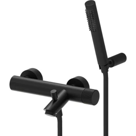 Monomando de pared para bañera negro mate con soporte de ducha de mano articulado de pared Paffoni Jo JO023NO  Negro mate (1/2)