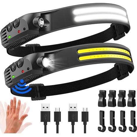 Extrem leistungsstarke LED-Stirnlampe, 2000 Lumen, 230° Abstrahlwinkel, USB-aufladbar, Bewegungssensor, IPX5 wasserdicht, 63,5 g Gewicht, leicht, ideal zum Angeln und Campen (1/4)