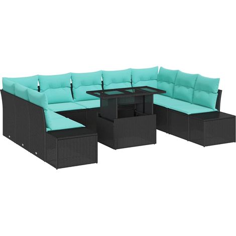 Garden Sofa Set 10 pcs Black and Blue Poly Rattan vidaXL (1/5)