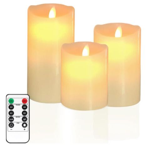 Lot de 3 bougies LED flamme vacillante 10/12,5/15 cm – Télécommande incluse – Ambiance chaleureuse sans risque d'incendie (1/5)