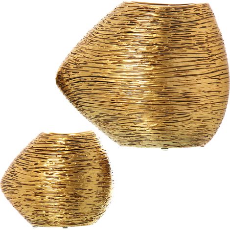 Lot de 2 Vases Céramique Doré 34X17X29 + 22X11,5X19 Cm (1/4)