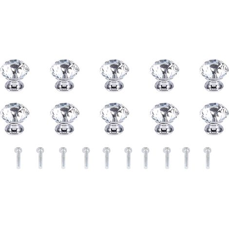 Lot de 10 poignées de porte/tiroir de cuisine en verre cristal en forme de diamant de 30 mm (1/5)